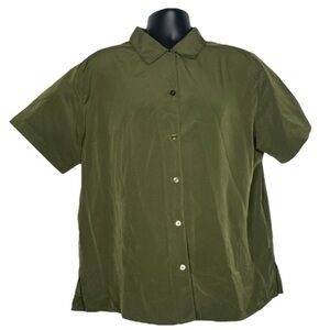 Jaclyn Smith Short Sleeve Button Up Shirt (Size:18W, Color:Khaki Green)
